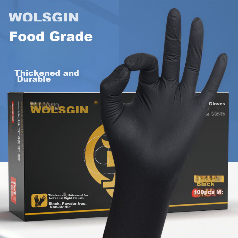 Одноразовые нитриловые перчатки WOLSGIN, 100 шт., размер M, защитные, утолщенные, прочные, пищевого качества