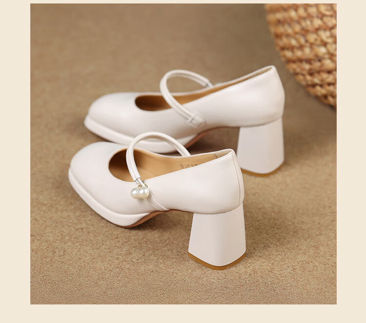ZHR Mary Jane Shoes for Women, Spring And Autumn Retro French-Style Chunky High Heel Pumps, Square-Toe Elegant Women's Shoes, CQ61 Black, Size 35 15