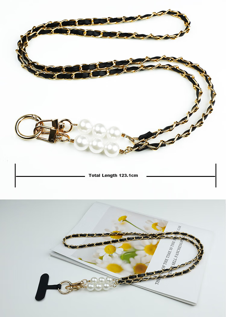 ESCASE Phone Lanyard, Crossbody Neck Strap, Anti-Loss Phone Case, Long Hanging Chain, High-End Fashion Pearl Necklace, Dopamine, Summer Colorful Black And Gold 8