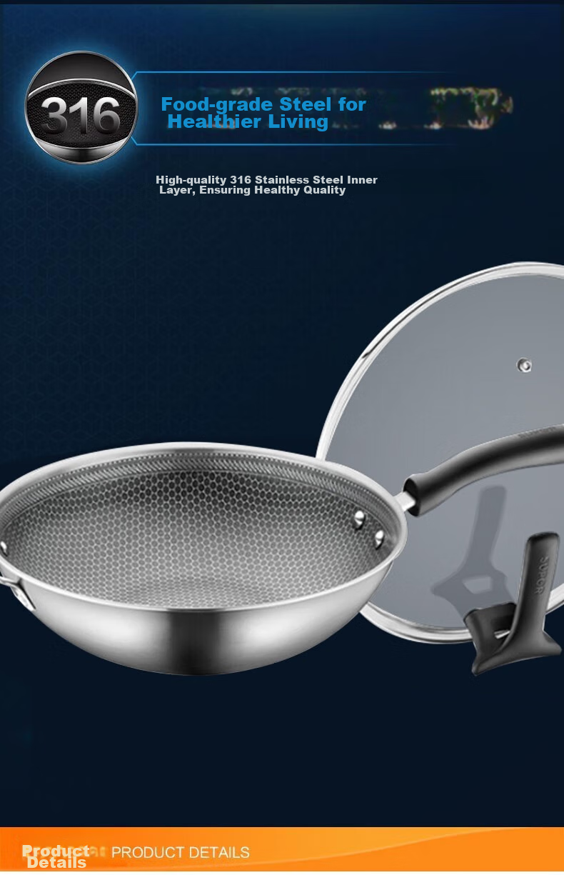 SUPOR Stainless Steel Wok Compatible with Induction And Gas Stoves, Crystal Diamond Honeycomb Frying Pan for Home Use CC30JA9 5