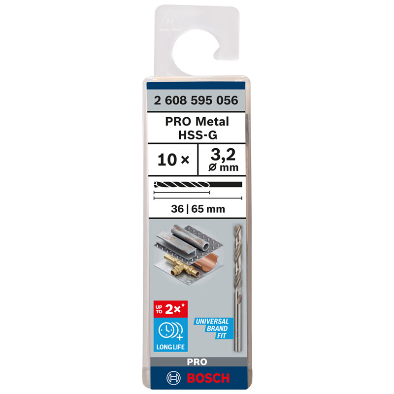 BOSCH High-Speed Diamond Twist Drill Bit Alloy Steel Metal Drilling (10 Pieces) HSSG 3.2*36*65mm