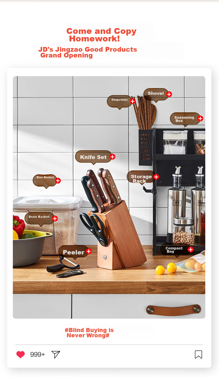 JD Original Knife Set, Kitchen Utensils Including Chef's Knife, Cutting Board, Fruit Knife, Cleaver And Slicer, Ebony Wood 10-Piece Set 4