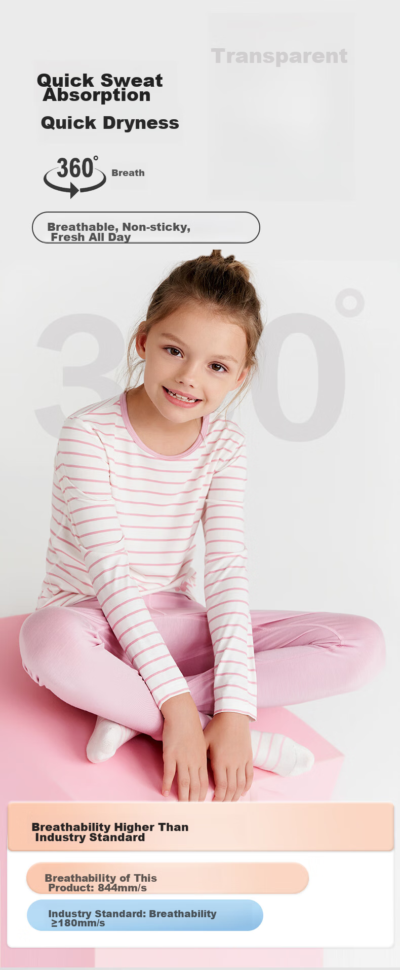 Aimer Kids Thermal Underwear for Girls, Moisture-Wicking And Heat-Generating, Light Warmth Autumn Top And Bottom Set, Purple Striped, Size 130 7