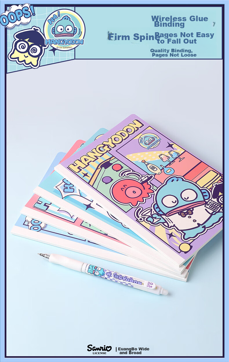 GuangBo X Sanrio Clown Fish Series Backpack Notebook A5/40 Sheets, Student Writing Notebook with Ruled Lines, Purple KT81318 8