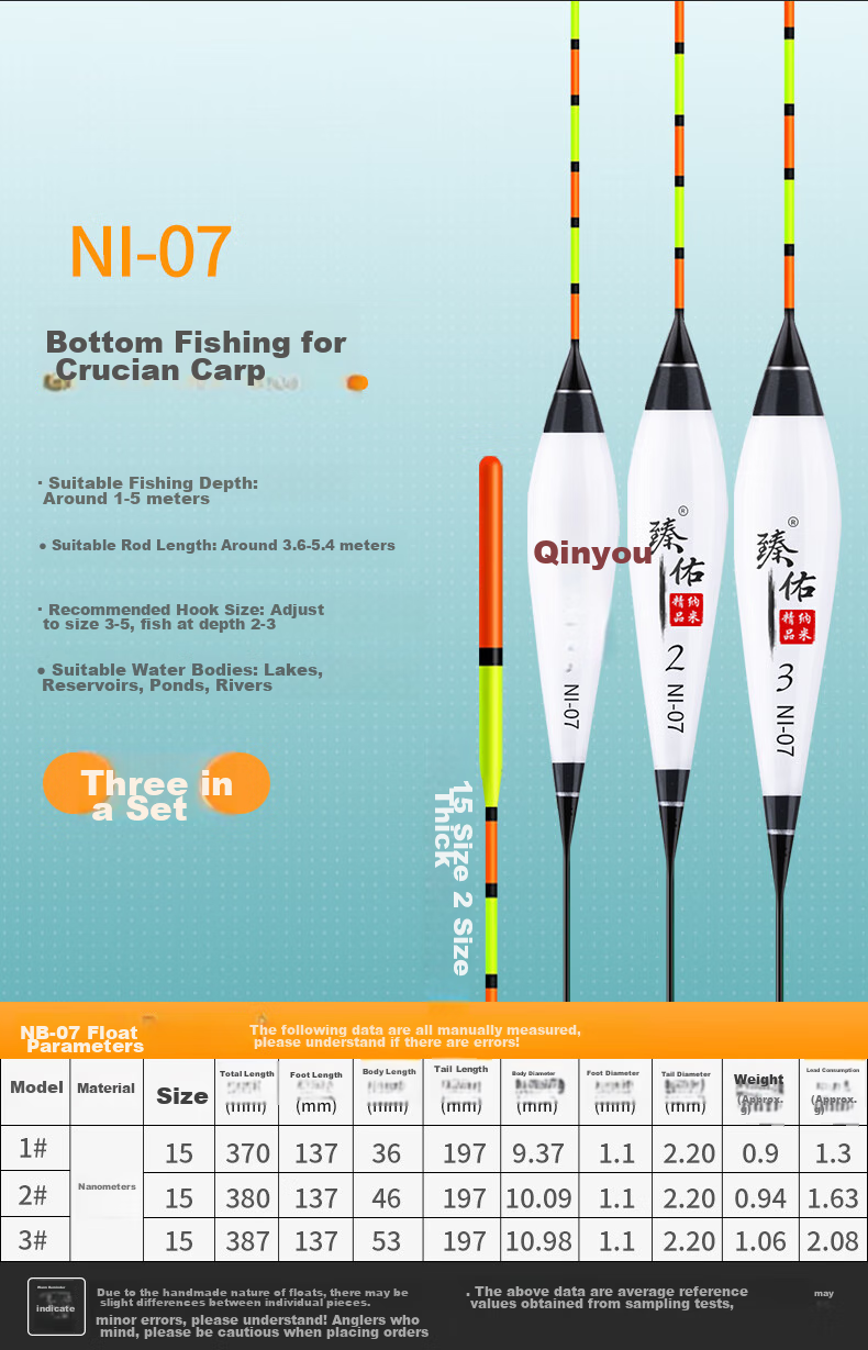 Grsaed Three-Pack NI01 Nano Fishing Float Set, Highly Sensitive Thickened Eye-Catching Carp Crucian Carp Wild Fishing Buoy 14
