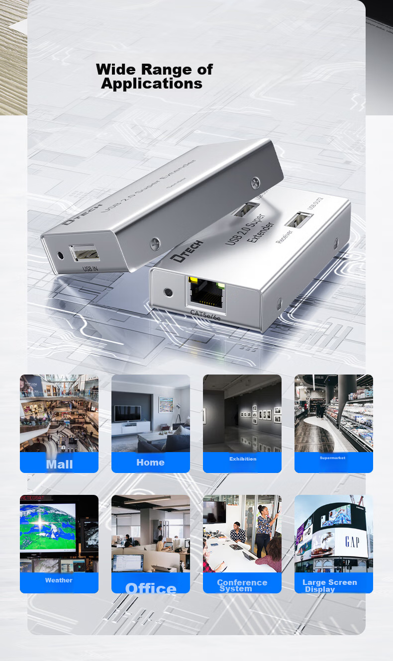 DTECH USB Network Cable Extender 50 Meters, USB 2.0 to RJ45 Ethernet Port Network Signal Amplifier And Extender with 4 Ports, DT-7014A 8