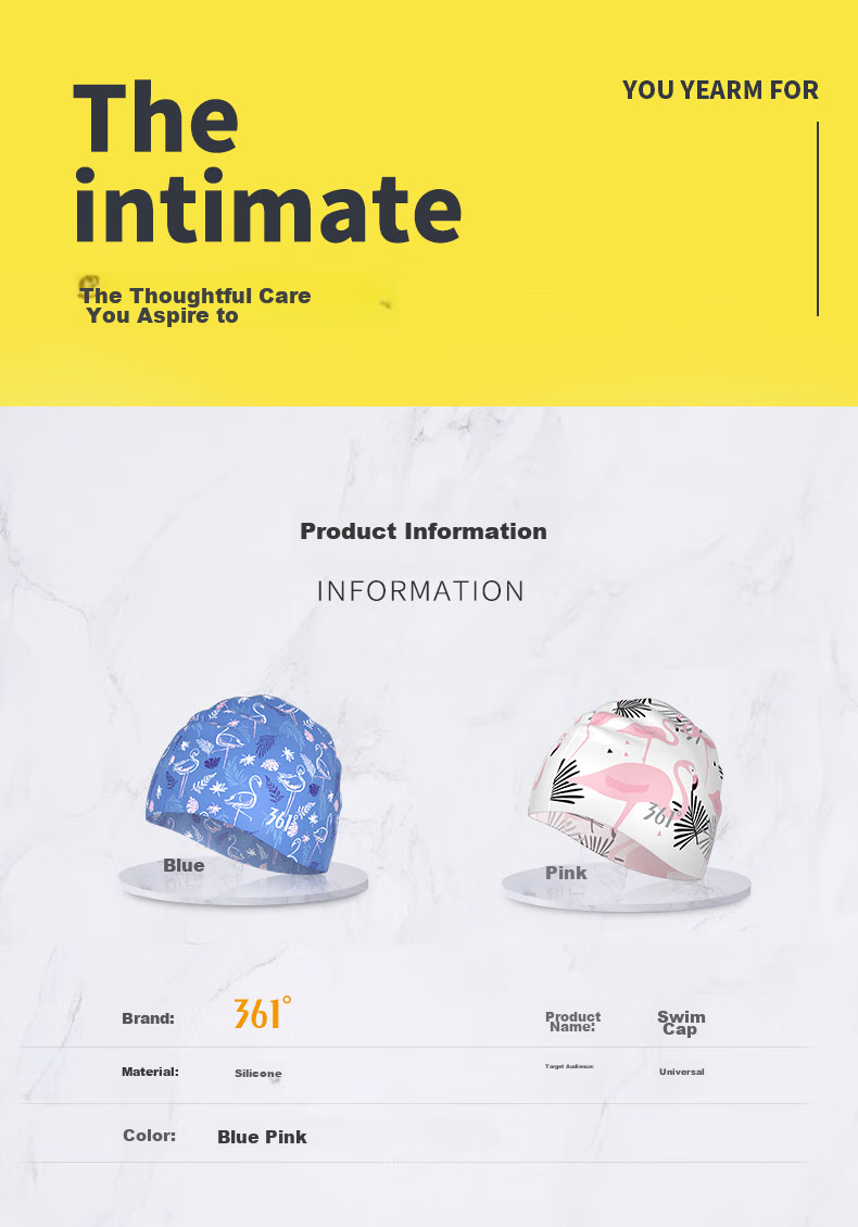 361° Women's Silicone Swim Cap for Long Hair, Waterproof, Ear Protection, Large Size, Cartoon Design, No Hair Pinching 10