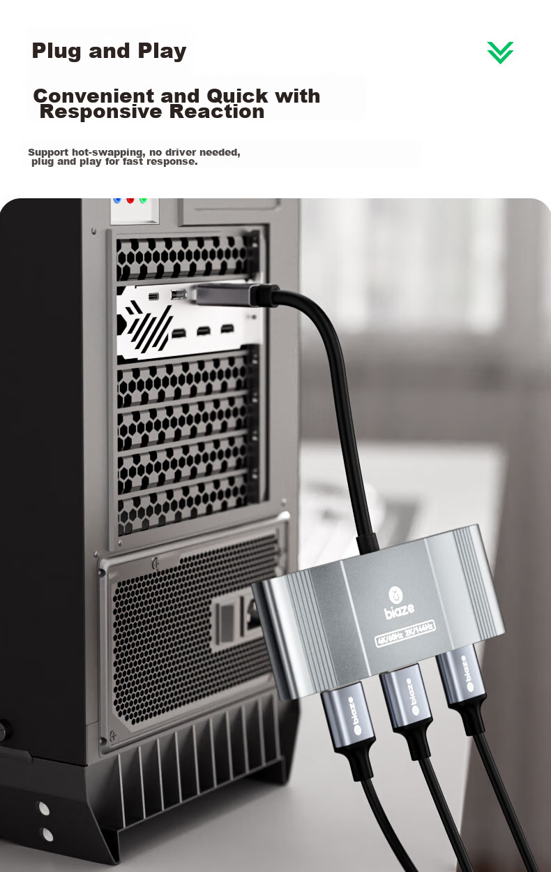 BIAZE DP to HDMI One-To Converter Docking Station, 4K 60Hz, Supports Multi-Screen Extension And Copying Function, for Desktop Graphics Card, Laptop, TV, Monitor 13