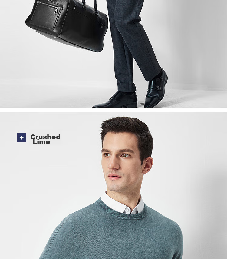 FIRS [100% Wool] Men's Sweater, Long Sleeve, Autumn Business Casual, Soft And Skin-Friendly Pullover Base Layer 15