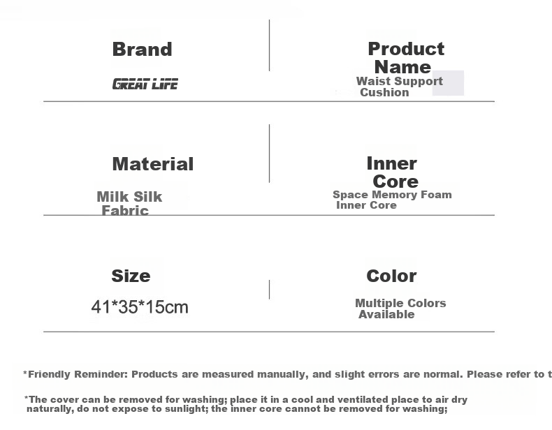 GREAT LIFE Lumbar Support Pillow Office Waist Cushion Long Sitting Backrest Chair Car Seat Waist Pad Driver Cushion 17