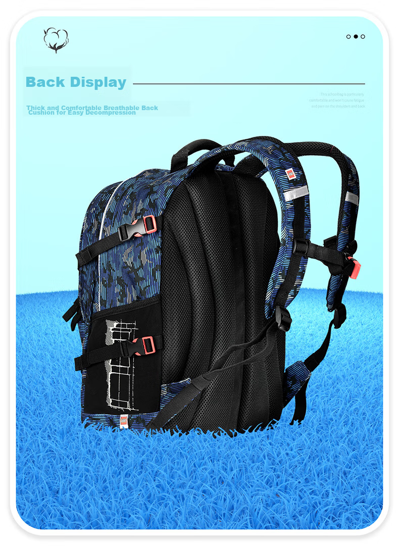 LEGO Children's Backpack Shoulder Bag for Grades 1-3 Lightweight Luminous Double Compartment Backpack for Boys And Girls Blue 20041 Gift 6