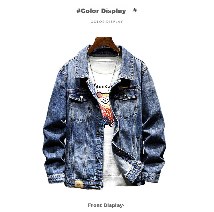 Jeanswest Denim Jacket for Men, 2026 Autumn Korean Style Trendy Loose Versatile Casual Denim Workwear, Black And Gray, Size L 11
