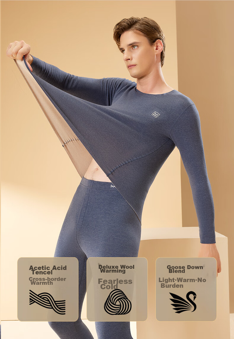 MiiOW [Goose down And Silk] 2026 New Thermal Underwear for Men, German Goose Down Heating Thickened Autumn Top And Bottom Set Base Layer 2