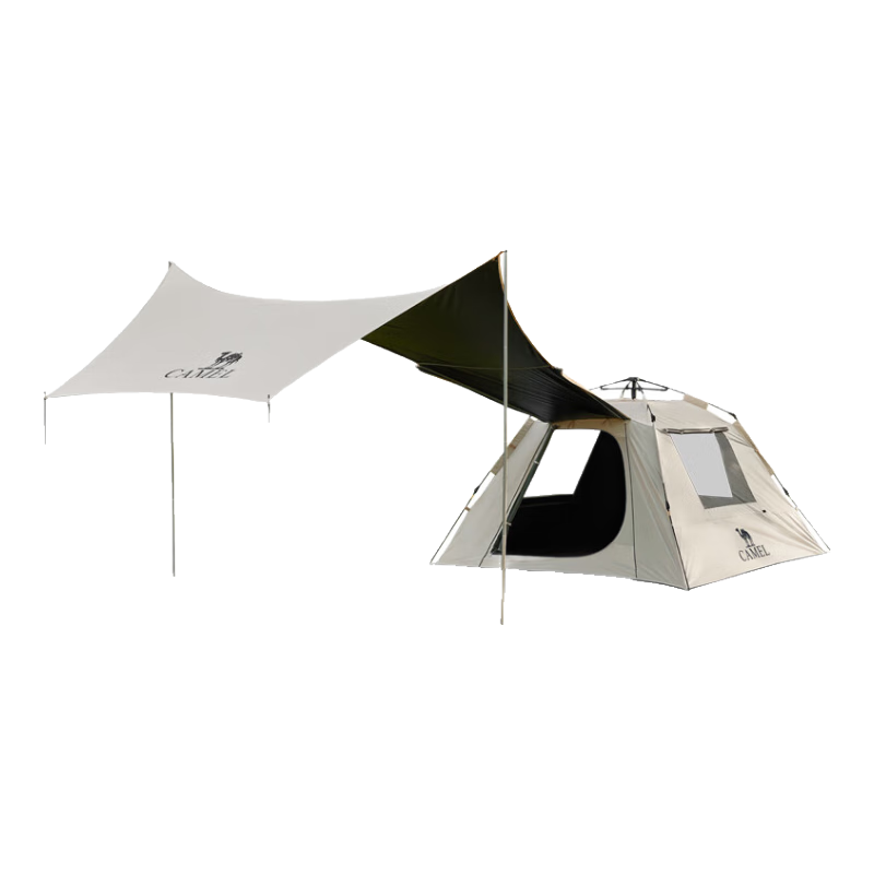 CAMEL Tarp Tent Outdoor Camping Rainproof Overnight 3-4 Person Black Coated 2-in-1 Automatic Camping Gear Set
