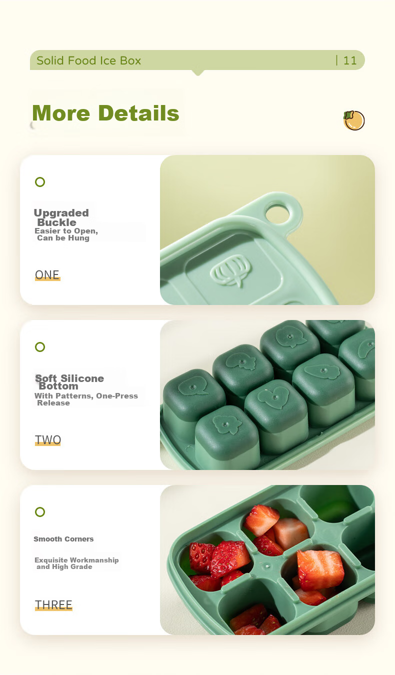 CAIZHI Baby Food Tray Set, Silicone Freezer Trays for Infant Food Storage, Green + Bags, 36 Pieces CZ6748 13