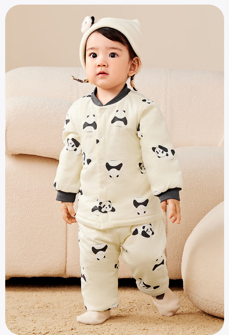 Minibala Padded Boys Girls Baby Thermal Comfortable High-Waist Belly Protection Warm Cute Homewear Set 14