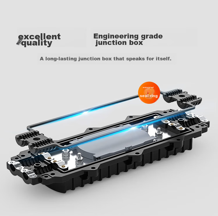 HAILE 2-In 2-Out Horizontal 24-Core Fusion Splice Box for Optical Cable Continuation, 24-Core Optical Cable Splicing Pack, Waterproof Fiber Optic Connector Box, Overhead And Underground Type, Black HT-JX 2