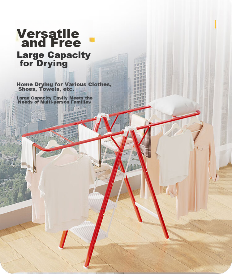 DU PONT Ladder, Household Clothes Drying Rack, Dual-Purpose Multifunctional Folding A-Frame Ladder, Widened Clothesline, No Installation Required [Yao Black], 5 Steps 8