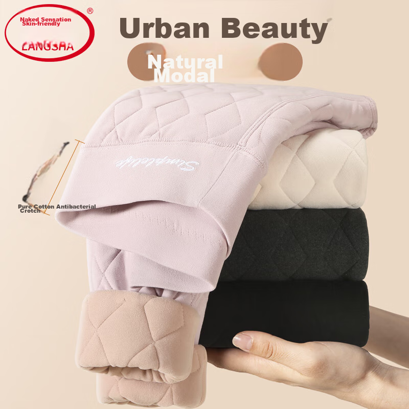 LangSha Fleece-Lined Women's Thermal Pants, Autumn And Winter New High-Waist Tummy Control Leggings, 100% Wool Layered Base Thick Cotton Thermal Underwear