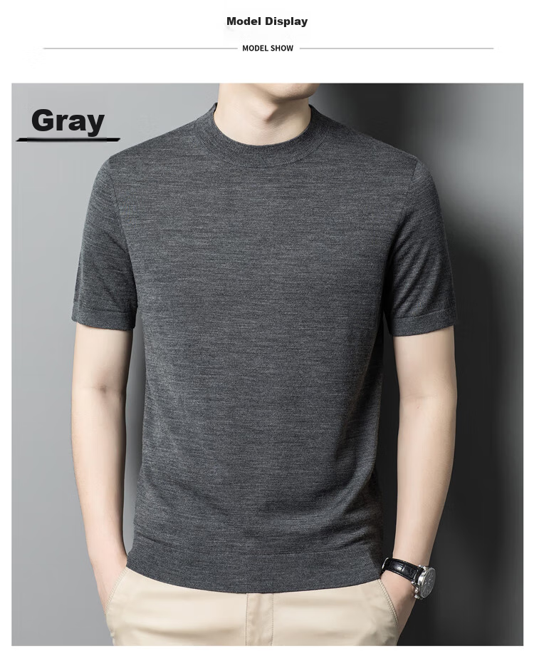 Hengyuanxiang Washable Fine-Spun Wool Sweater for Men, Thin Round Neck Short Sleeve Knitted T-Shirt Pullover, Bright Red, Size 165 12