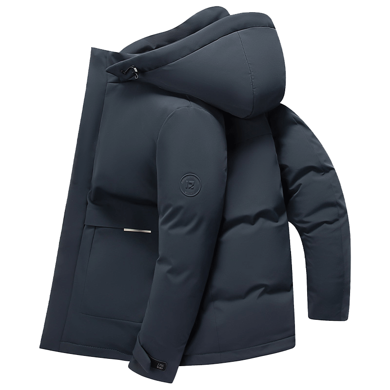 ROMON Men's Mid-Length Goose Down Jacket Detachable Hood Winter Thick Warm Coat Business Outerwear for Middle-Aged and Elderly