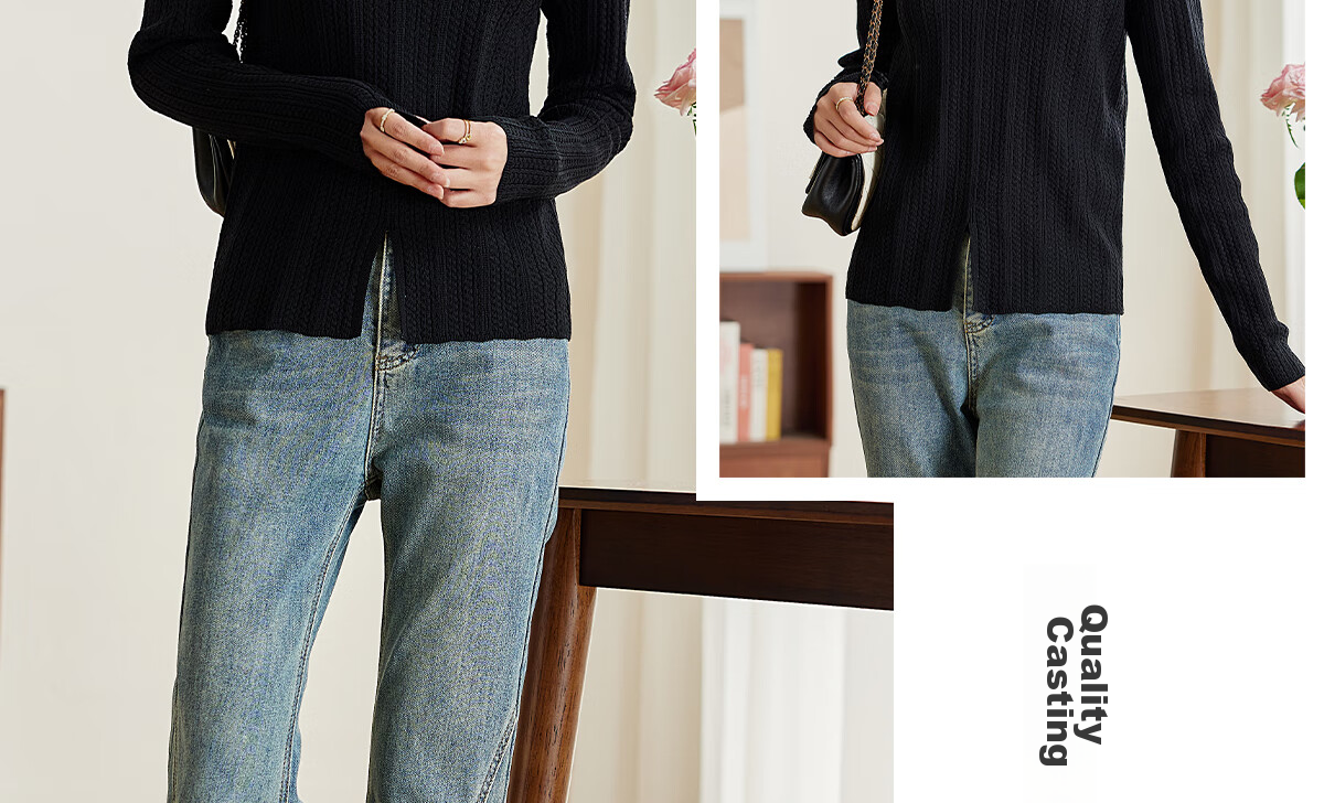 PinCai Women's Knit Sweater, Spring And Autumn Thin Style, Niche V-Neck Split Knit Top, Loose Inner Layer Base Shirt P143Z3008 28