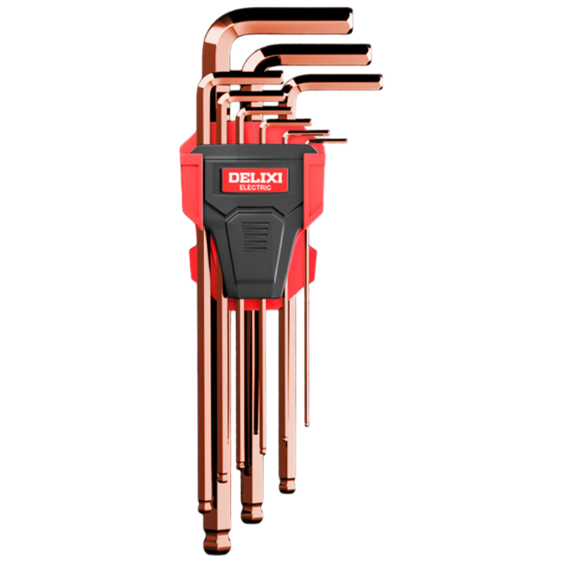 Delixi Electric Hex Key Wrench Set Hardware Repair Tools Hex Screwdriver S2 Steel 9-Piece Extended Flat/Ball Head
