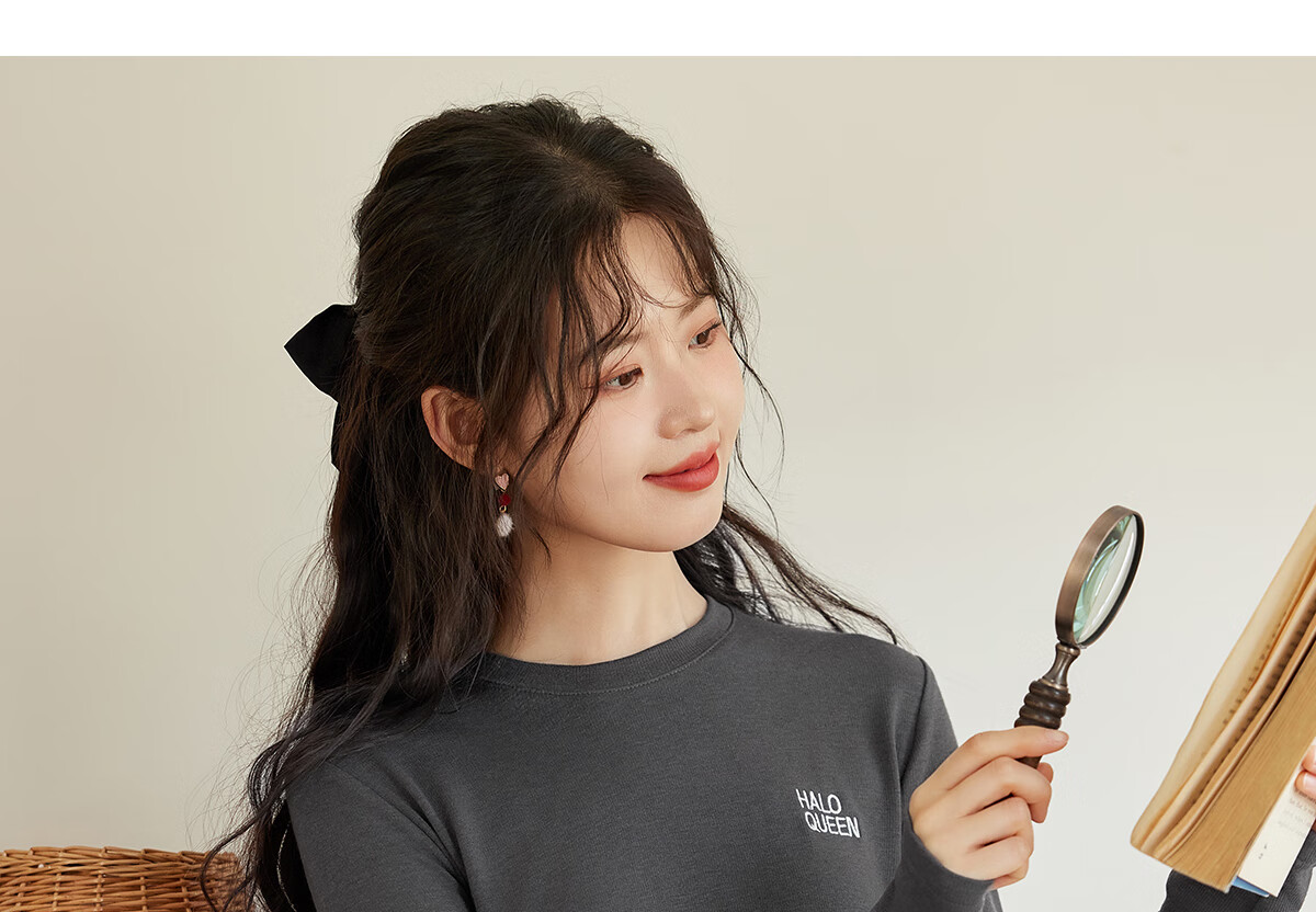 Halo Queen Long-Sleeve T-Shirt for Women, Spring And Autumn Round Neck Letter Print Base Shirt, Loose Comfortable Versatile Outer Wear Top, New Product H143T2035 14