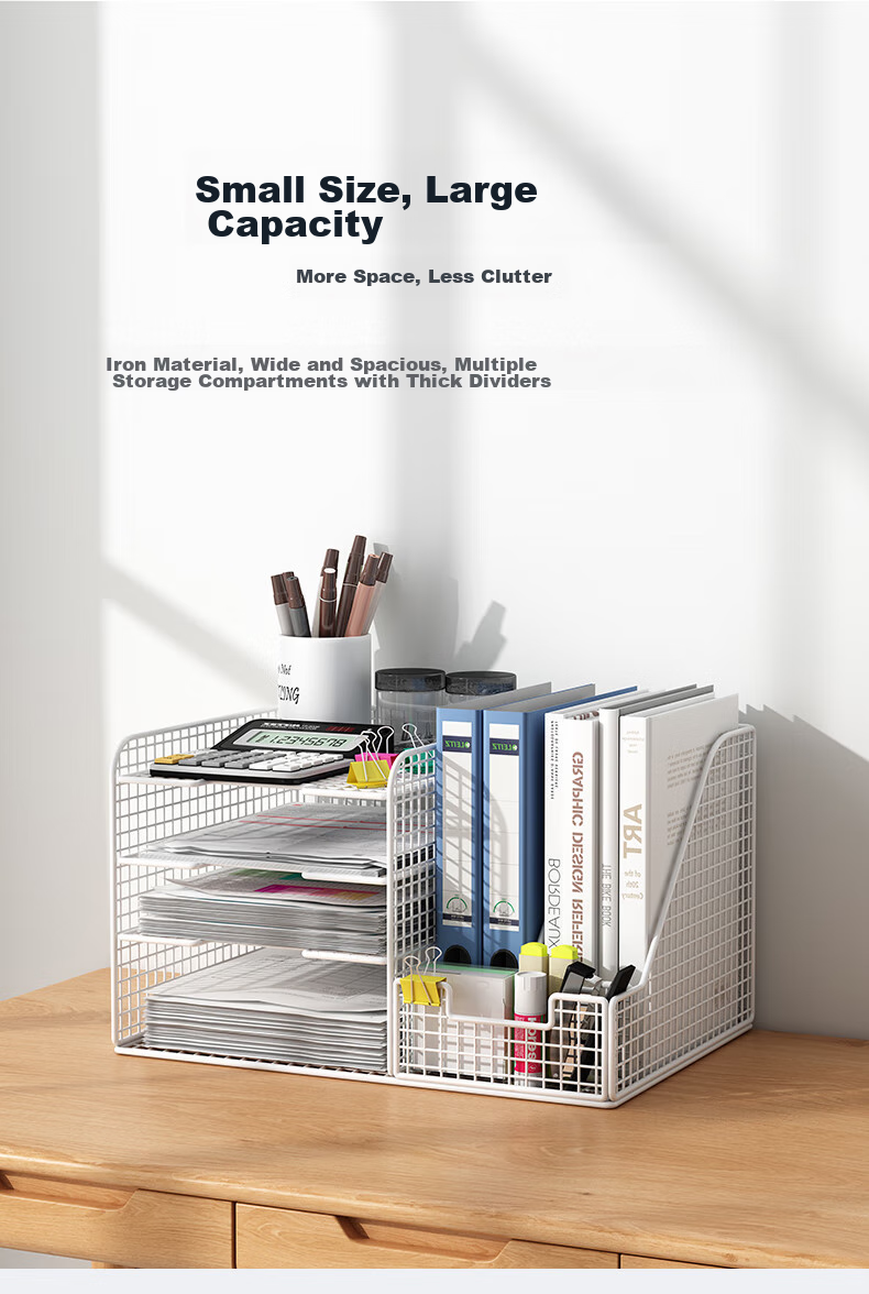 Linlei Metal File Organizer, Office Supplies Storage Box, Desk Organizer, Desktop Storage Rack, File Holder, A4 Vertical Style, 5-Tier (With Pen Holder) 1