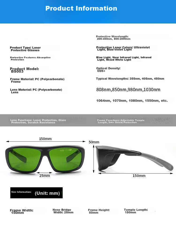 Beifute Laser Protective Goggles for Visible Light, Industrial Strong Light, Fiber Laser Marking Machine, Welding, Rust Removal, Beauty Use, Red Green Blue Purple Laser Pen Protection, Laser Shooting Goggles 200-700NM 2