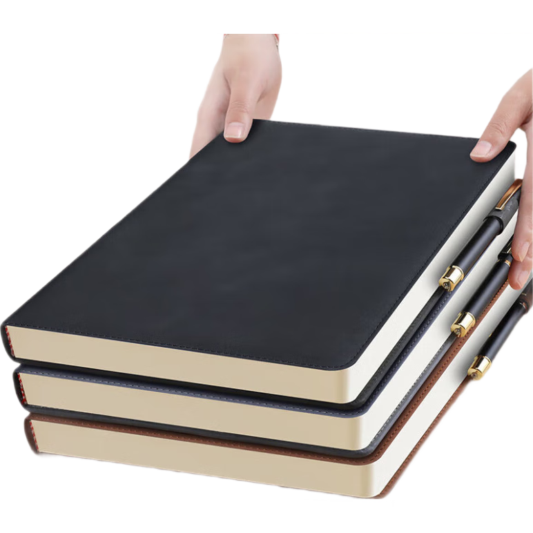 Faramon Notebook A4 Thick Journal Business Lambskin Cover Vintage Notebook Work Diary Meeting Minutes Book Office Stationery Customizable Black