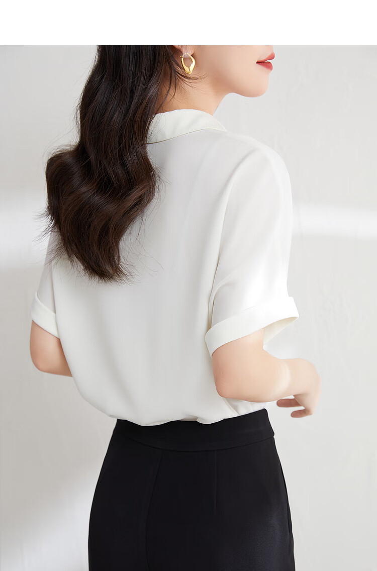 Sentubila Short-Sleeve Chiffon Blouse for Women, Summer Casual Commute Professional Shirt, Versatile Slimming Top, Blue, M 9
