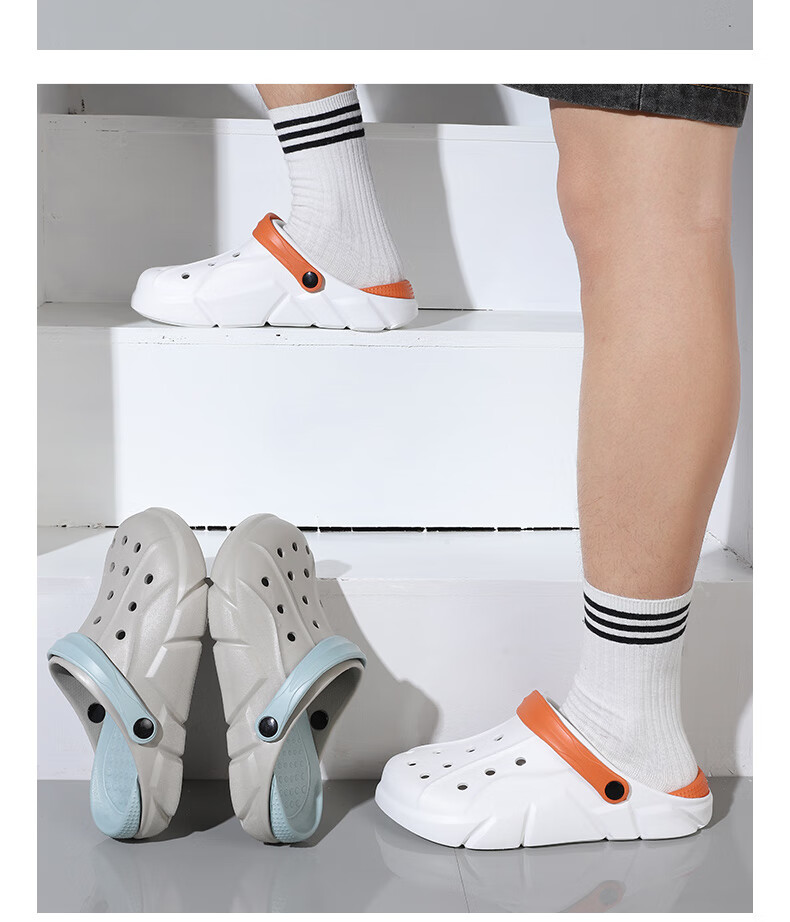 FOOTOPPO Thick-Soled Perforated Shoes for Men, Summer Outdoor Beach Slippers, Comfortable Cushioning Sandals for Men, Non-Slip And Odor-Resistant Bubble Sandals 12