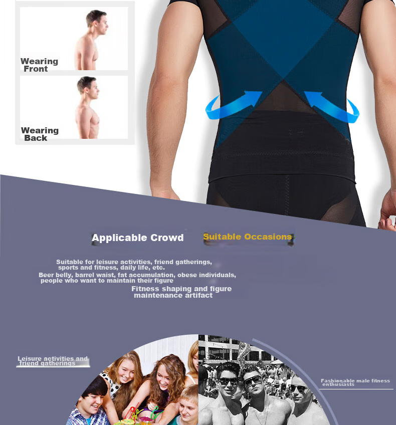 LangSha Men's Short Sleeve Shapewear Shirt, Tummy Control, Beer Belly Reduction, Thin Breathable, Tight-Fitting Men's Body Shaper, High Elasticity, Chest Compression, Shoulder Expansio 14