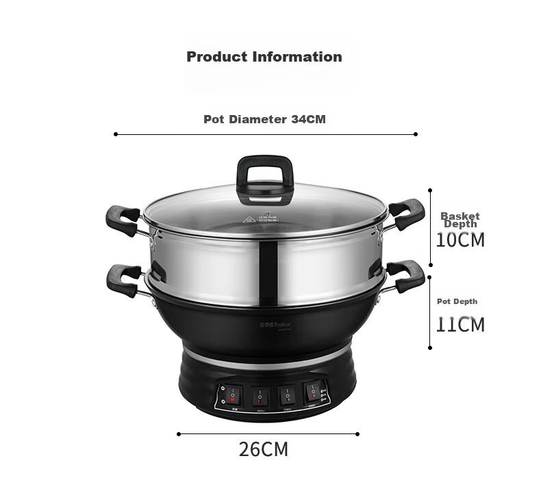 Royalstar Electric Wok, Steamer Pot, Cooking Pot, Shandong Pot, Household Cast Iron Stew And Steam Cooker, Non-Stick Pan, Multi-Functional Steamer for Buns, RDQJ3-34 Single Steamer Appliance 17