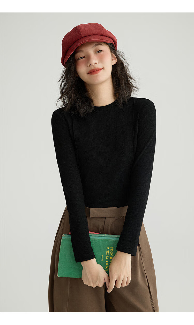 Dme [Soft And Comfortable Inner Layer] Spring And Autumn Versatile Round Neck Base Shirt for Wome 17
