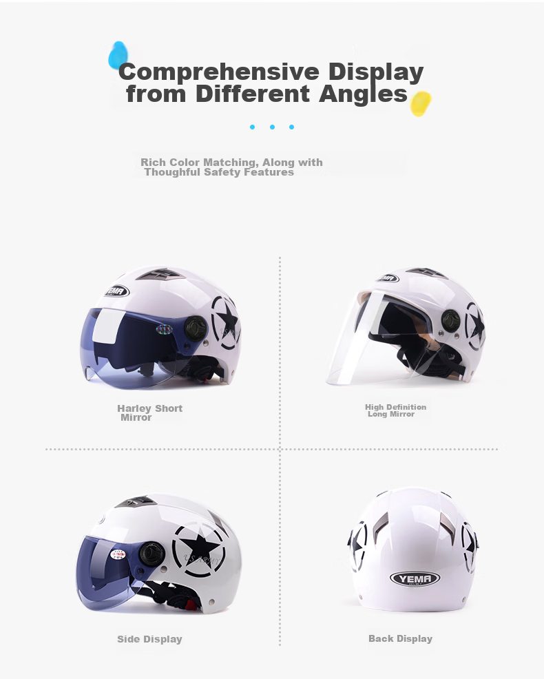 YEMA 3C Certified 329S Electric Motorcycle Helmet, Summer Dual-Lens Half Helmet for Men And Women, Sun Protection Safety Helmet, One Size Fits All, White with Clear Long Visor 8