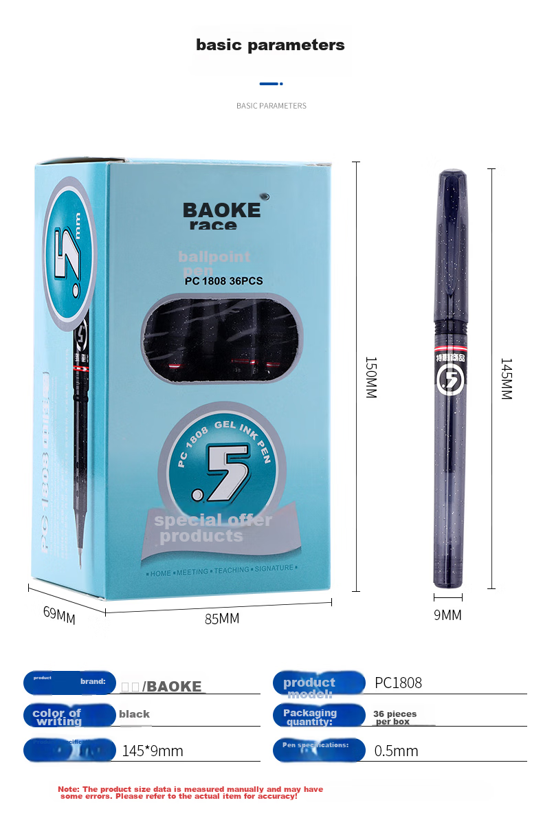 BAOKE PC1808 Gel Pen Full Needle Tube 0.5mm Student Pen Stationery Office Signing Pen Black 36 Pcs/box 7