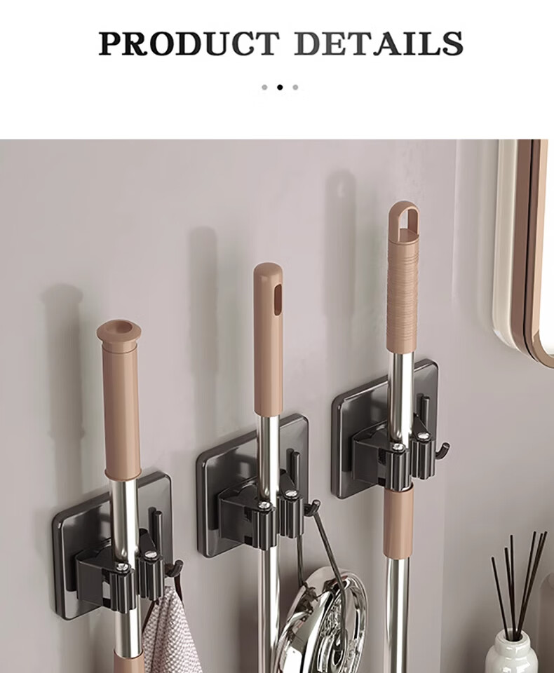 CHUSHE Mop Hooks, 2 Clips for Sweeping Brooms And Mop Storage, No Drilling Required, Wall-Mounted Organizer Rack for Bathroom And Kitche 15