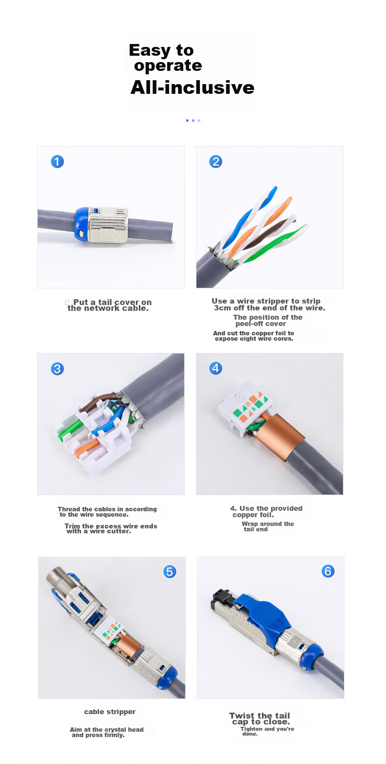 CHOOSEAL (CHOSEAL) Category 7 And 8 Universal Shielded Tool-Free Crystal Head, Engineering-Grade RJ45 Network Crimp-Free Connector, Computer Network Cable Broadband Connection, 1 Piece, QS9932 10
