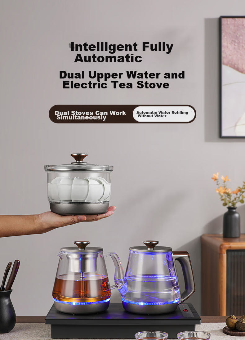 Biooner Fully Automatic Electric Kettle with Water Inlet, Tea Table All-In Water Boiler for Home And Office Use, Built-In Tea Table And Tea Set Electric Tea Stove Set RY-10 Cleaning Model 2