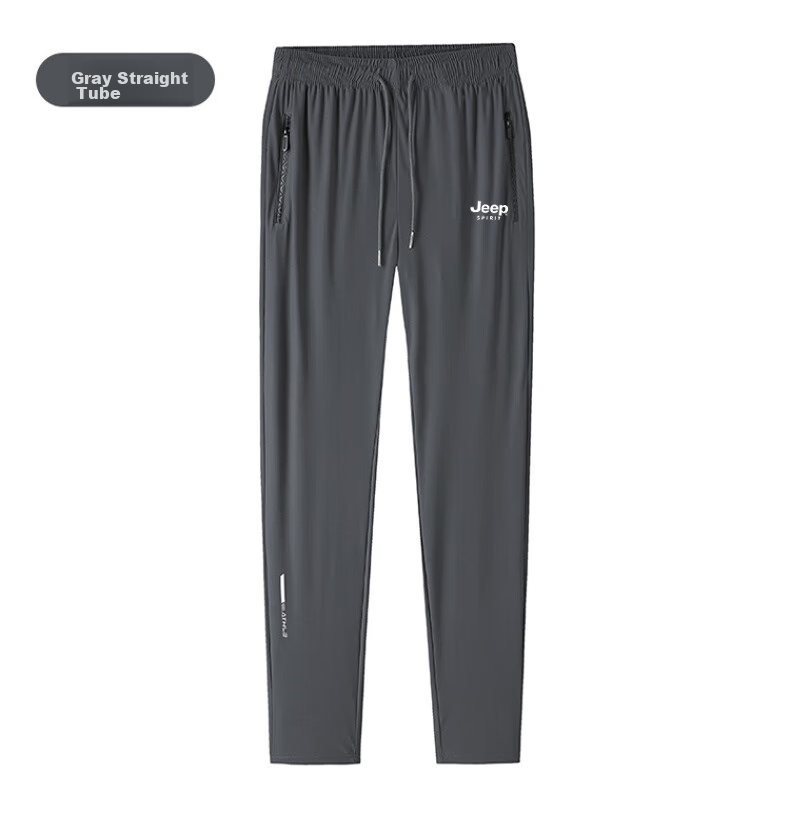 JEEP SPIRIT Casual Pants, Summer Ice Silk Quick-Dry Outdoor Versatile Sports Breathable Loose-Fitting Trousers, Gray Straight Leg, 2XL 21