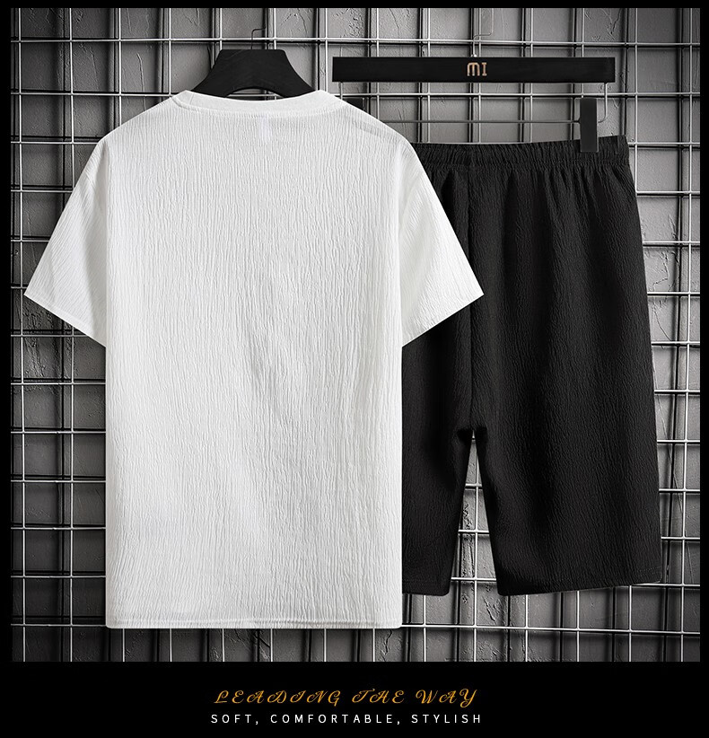 JEEP SPIRIT Summer Short-Sleeve T-Shirt And Shorts Set for Men, Outdoor Sports Casual Versatile Two-Piece Suit, White, Size L 14