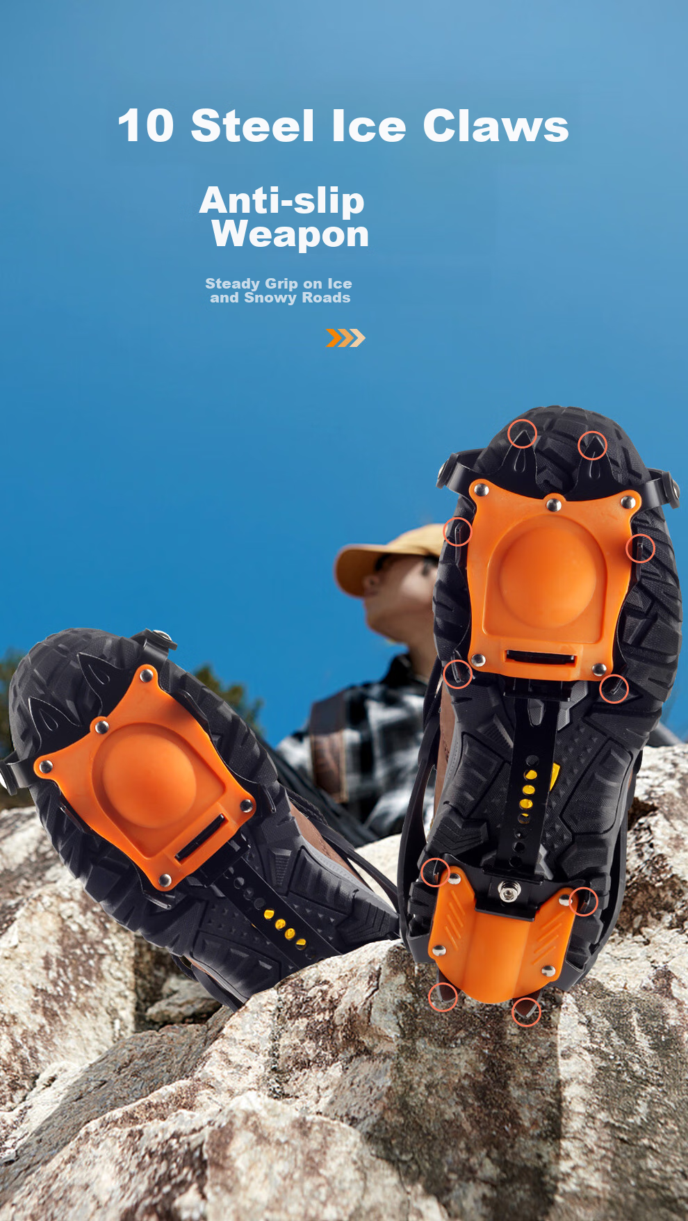 MOTIE Ice Claw Non-Slip Shoe Covers, Professional Mountaineering Outdoor Climbing Equipment, Snow Cleats, Ice Grips with 10 Teeth (1 Pair One Size Fits All) 9