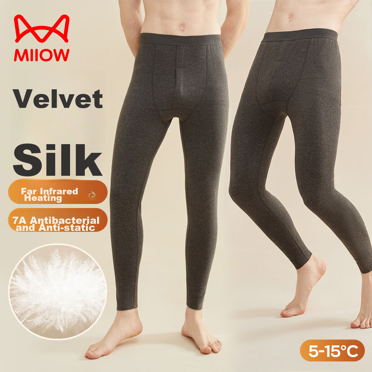 MiiOW [Down And Silk 7A Antibacterial] Men's Thermal Underwear, Warm Long Johns, Autumn And Winter Cold-Proof Inner Wear, 2026 New Style