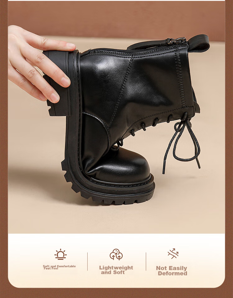 ZHR Martin Boots for Women, Autumn And Winter Retro Thick-Soled Women's Boots, British Style Lace-Up Versatile Ankle Boots, EH96, Black, Size 35 9