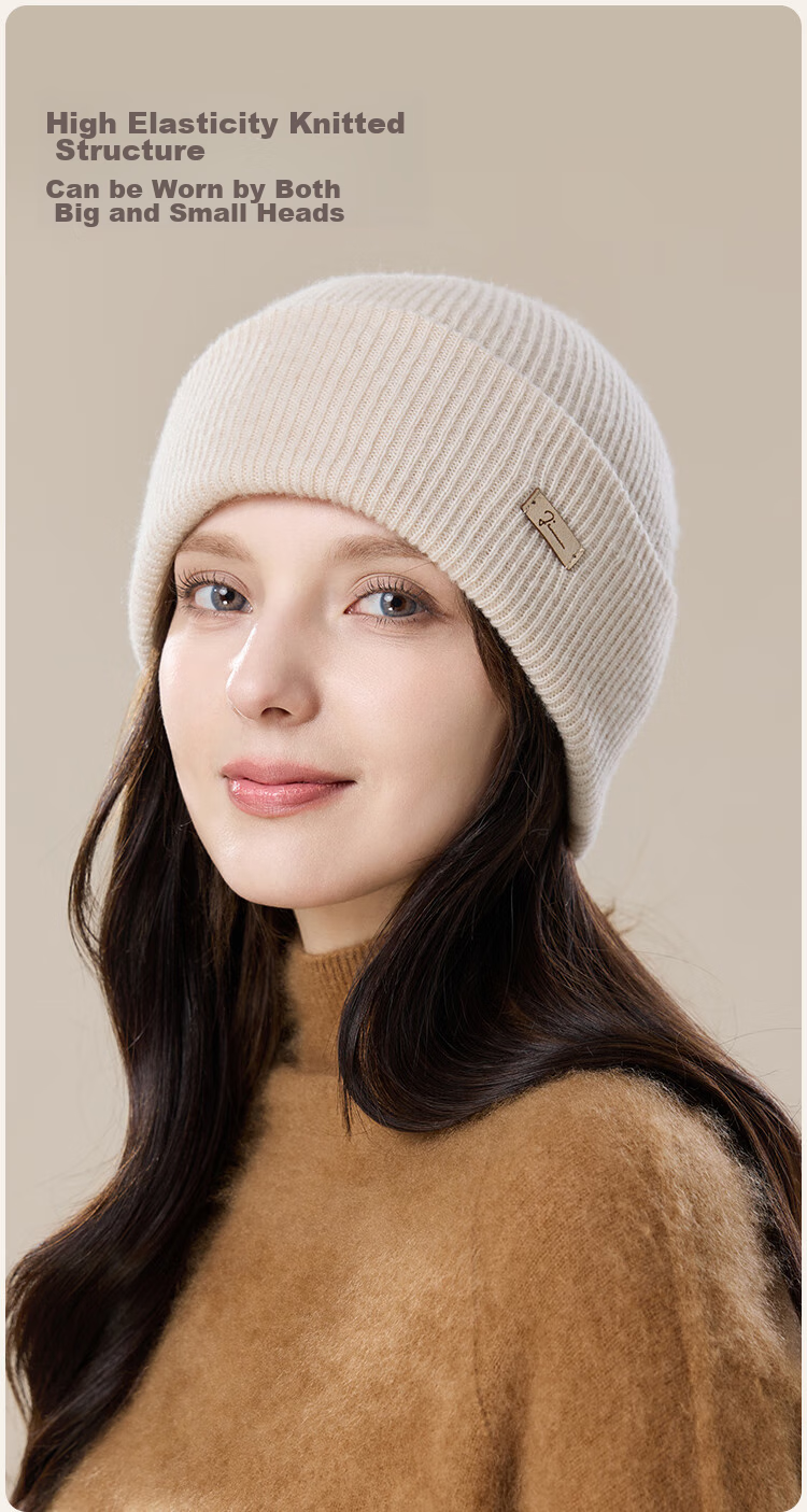 JIUMU Pure Wool Warm Knit Hat, Autumn And Winter Knitted Cap, Cold Hat, Winter Hat, Outdoor Ear Protection Cold Hat for Women in Winter 8