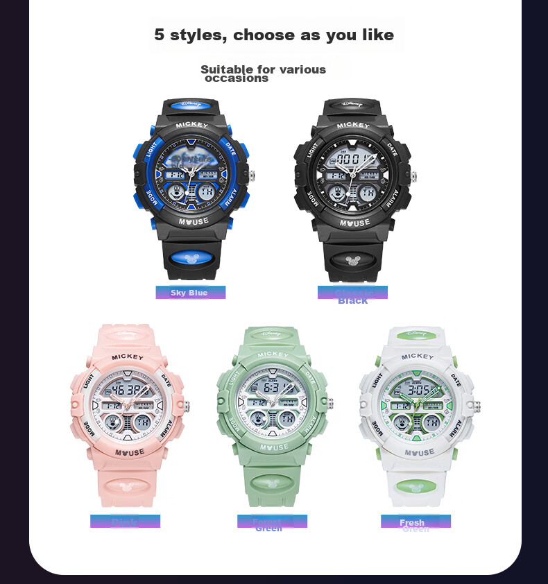 Disney Mickey Mouse Collaboration Exam-Specific Waterproof Sports Watch for Middle And High School Students, Children's Electronic Watch Only for Time Measurement 10