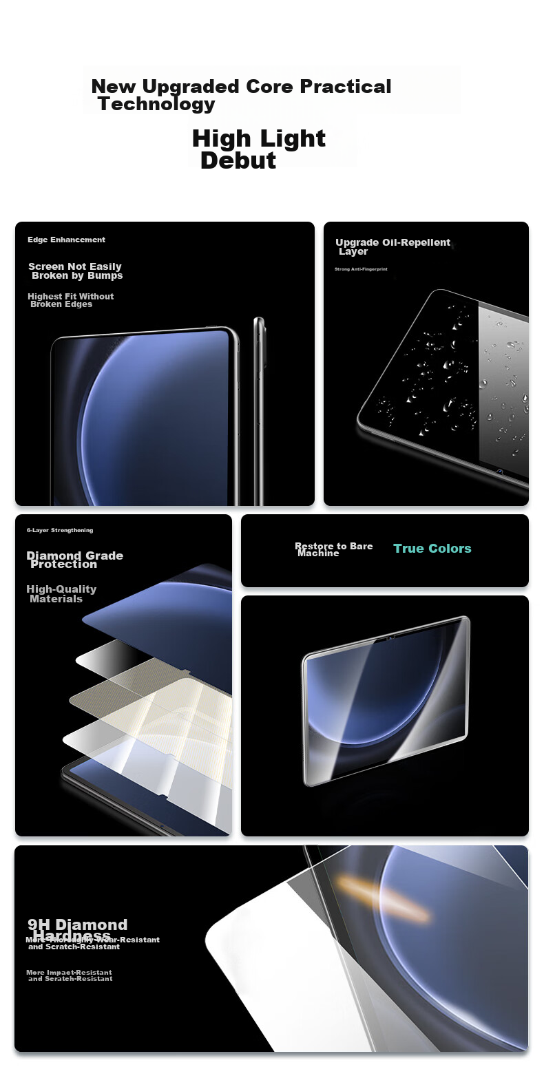 CangHua Tempered Glass Screen Protector for Samsung Tab S9 FE+, 12.4-Inch, 2023 Model, Samsung Galaxy Tablet Protective Film, HD Ultra-Thin Shatterproof Protective Film 3