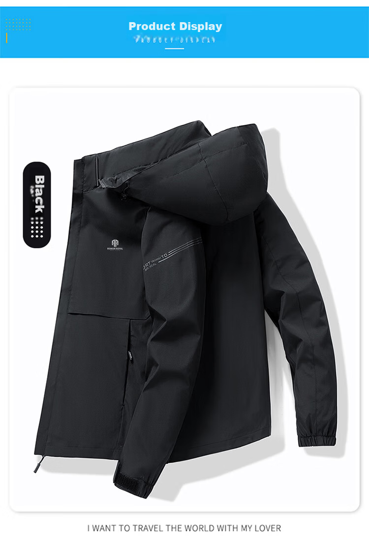ROMON Men's Trendy Spring Hooded Jacket, Breathable Casual Business Coat for Young Professionals, E29 Black 3XL 10
